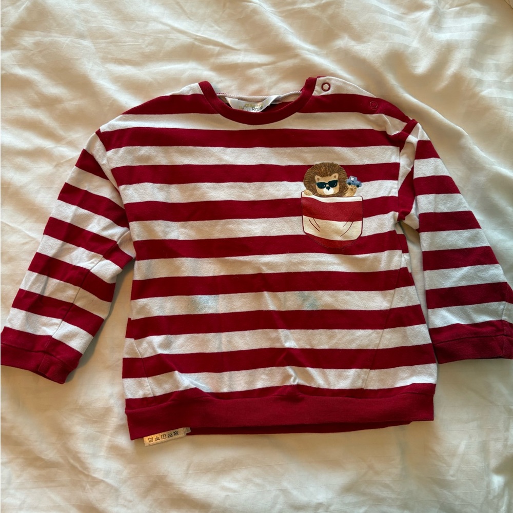 Mayoral Red and White Striped Long-Sleeve Top with Pocket Applique